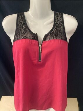 WDG Pink Lace-Detail Tank Top with Black Trim